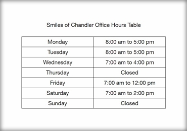Smiles of Chandler Office Hours Table