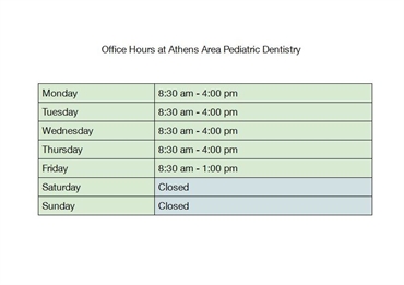 Office Hours at Athens Area Pediatric Dentistry