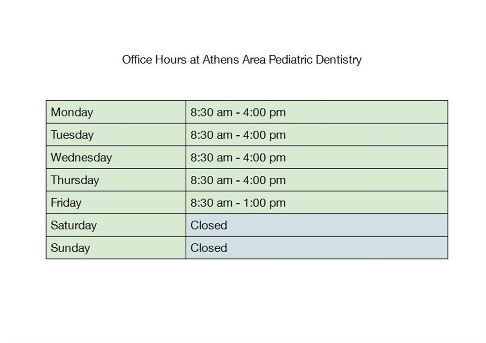 Office Hours at Athens Area Pediatric Dentistry