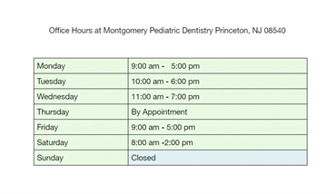 Office Hours at Montgomery Pediatric Dentistry Princeton NJ 08540