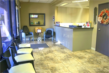 Waiting area and front desk at Center of Modern Dentisty Rancho Cucamonga CA 91730