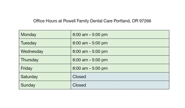 Office Hours at Powell Family Dental Care Portland OR 97266