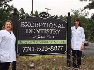 Signboard outside Suwanee dentist  Exceptional Dentistry at Johns Creek Judson T. Connell DMD