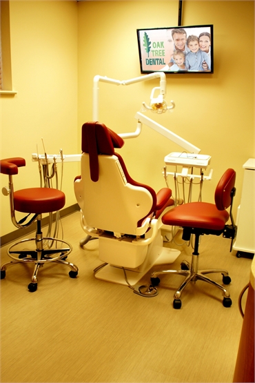 Dental chair in the operatory at Oak Tree Dental