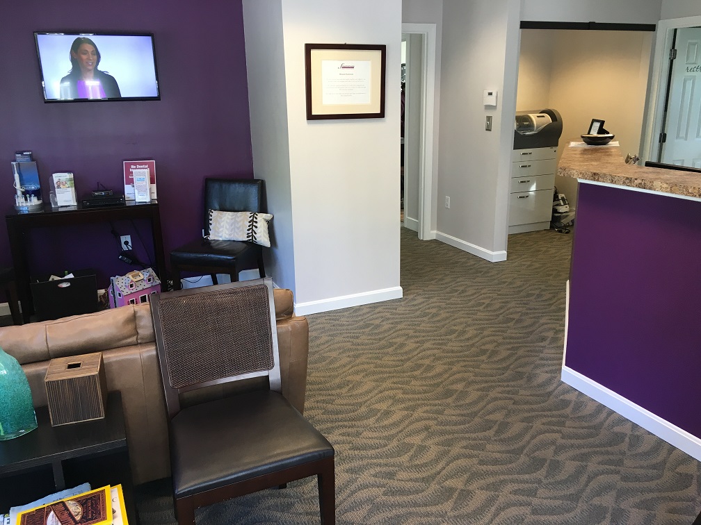 Waiting area and CEREC dental milling unit at Hanson dentist Freeman ...