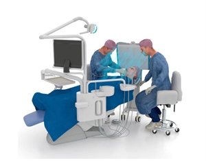 Air purifier for dentistry is attached to the dental chair and filters out the air particles, aerosol and splatter