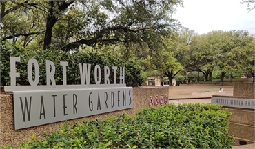 Fort Worth Water Gardens at 8 minutes drive to the east of Medicaid pediatric dentist Smile Team Ped