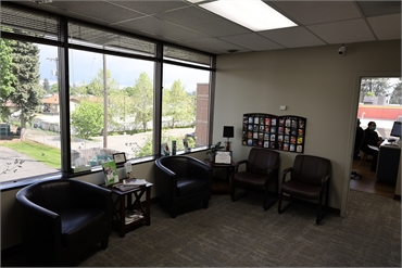 Waiting area with outdoor view at Serenity Dental