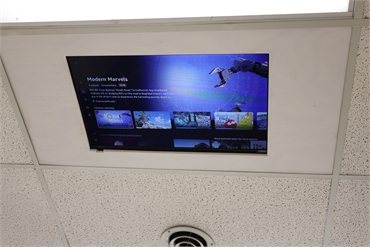 Ceiling TV in the operatory at Serenity Dental Spokane