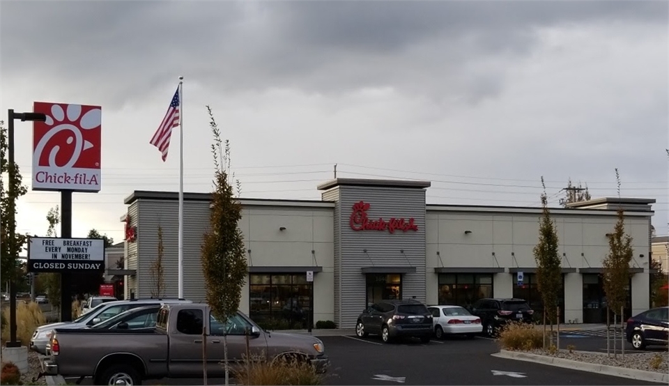 Chick-fil-A 6 minutes drive to the northeast of Vancouver dentist Gillespie Dentistry