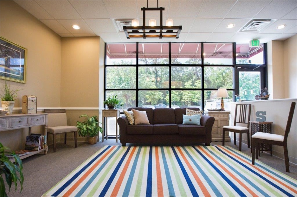 Reception area with exterior view at Johns Island dentist Stono Dental Care