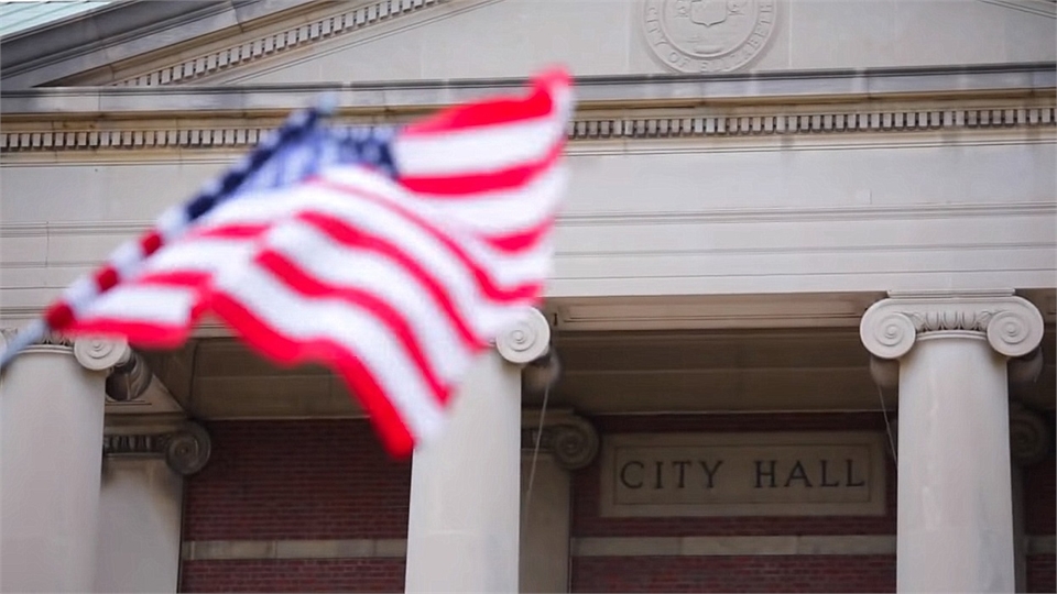 City Hall at 6 minutes drive to the east of Elizabeth dentist Banker Dental Associates