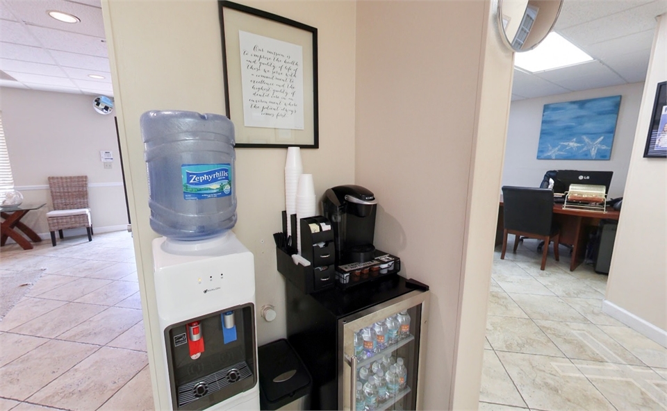 Refreshment station at Smile Design Dental of Fort Lauderdale