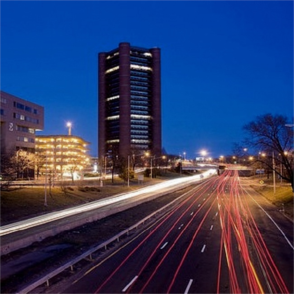 Night view Knights of Columbus building near New Haven dentist Shoreline Dental Care