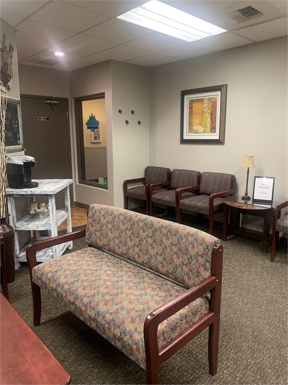 Reception area and coffee station at Spokane dentist Cascade Dental Care - North Spokane