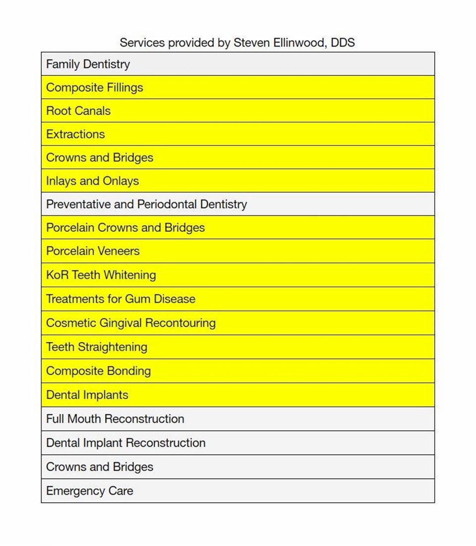 Services provided by Steven Ellinwood DDS