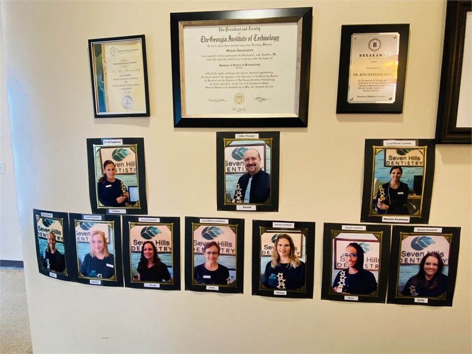 Accredition display wall at Seven Hills Dentistry Dallas GA