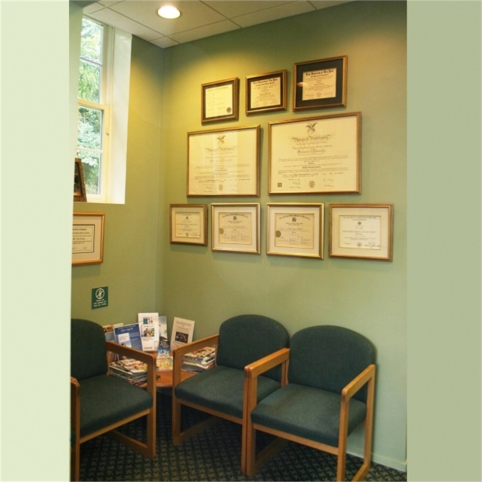 Waiting area and accolades display at Long Valley dentist Cazes Family Dentistry LLC