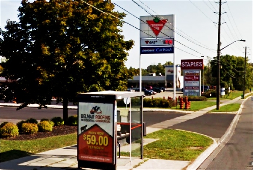 Bus station Woodlawn Rd. E. at Canadian Tire gas station located just a few paces to the north of Up