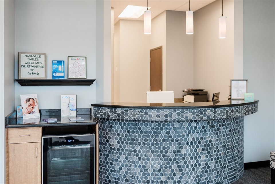 Reception center and checkout office at Nashville dentist Nashville Smiles