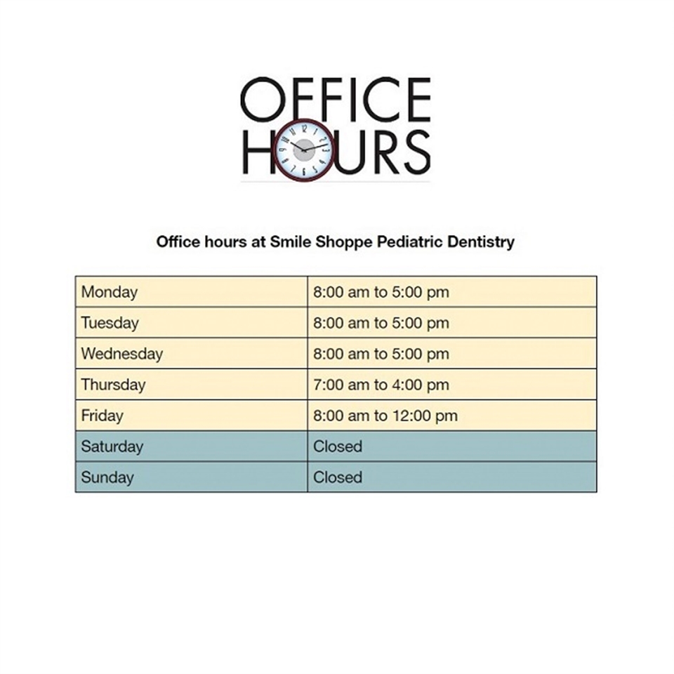 What are the office hours provided by Smile Shoppe Pediatric Dentistry Bentonville AR 72712