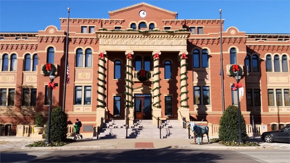 City of Southlake town hall 6 minutes to the east of Southlake dentist Huckabee Dental