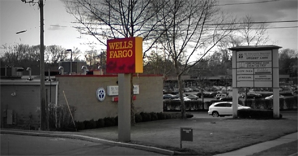 Wells Fargo bank and ATM few paces away from Milford dental implants specialist Shoreline Dental Car