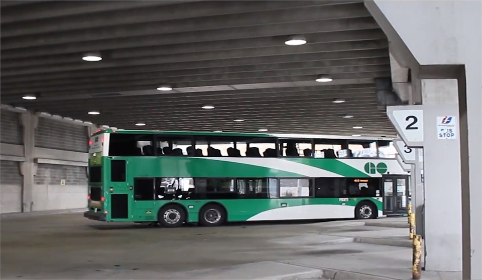 DRT bus at Oshawa Bus Terminal northeast of Oshawa dentist Dr. Gold's Source Dental