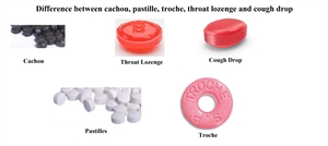 What is the difference between cachou, pastille, troche, throat lozenge and cough drop?