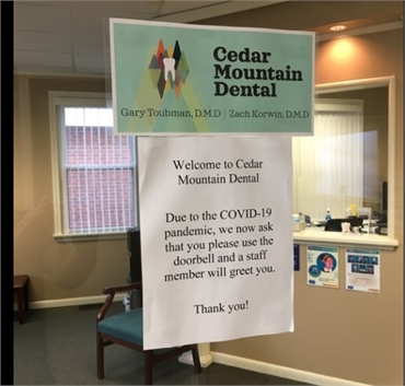 Covid notification at Newington dentist Cedar Mountain Dental