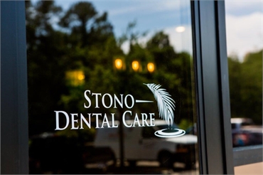 Signage on the glass door at Johns Island dentist Stono Dental Care