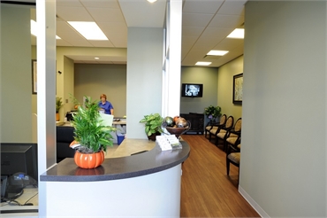 Front desk and waiting area at our cosmetic dentistry  in Salisbury NC