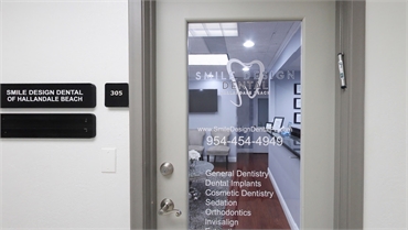 Entrance door to Smile Design Dental of Hallandale Beach office