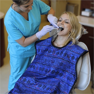 Dental x-ray lead aprons are used to protect pregnant women, the thyroid gland and reproductive organs while taking a radiograph.