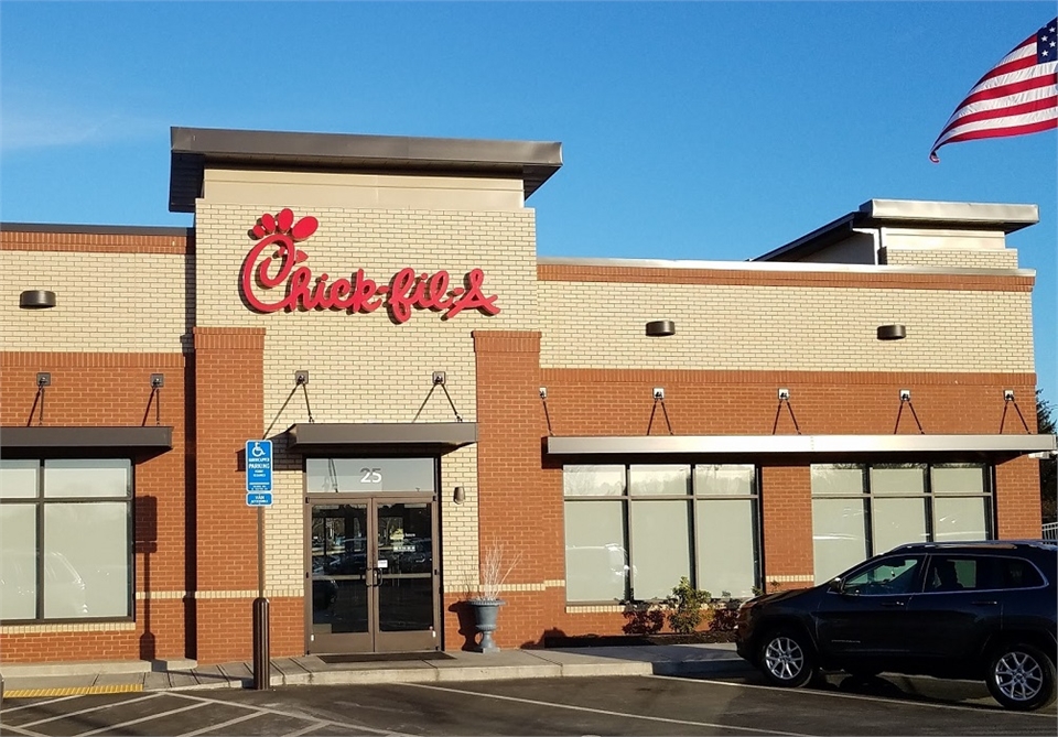 Chick-fil-A at 4 minutes drive to the south of Enfield dentist Zubkov Dental
