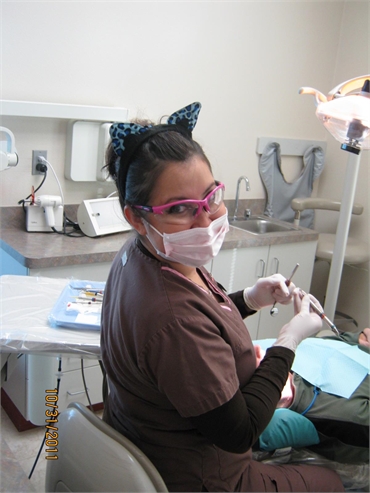 Dental hygienist preparing patient for dental implants procedure at Dental Care of Spokane
