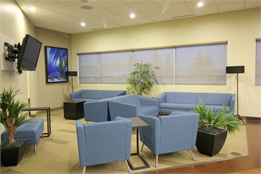 Modern decor at the waiting lounge at Village Lane Dental Center