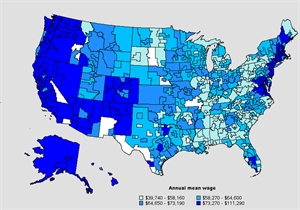 Annual dental hygienist wages by area