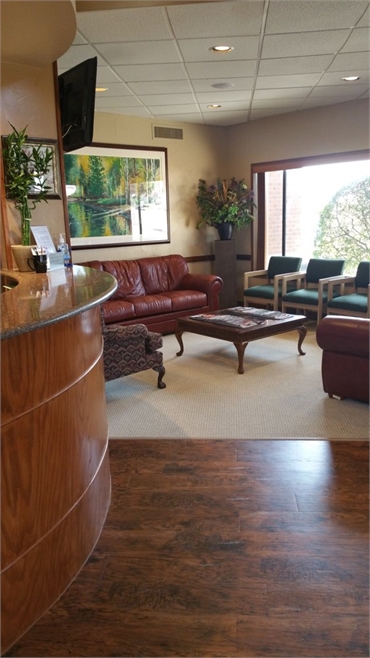 Waiting area and reception center at Grand Prairie Family Dental