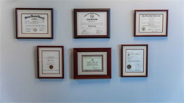 Certificate display at Charlotte dentist Family Dental Choice