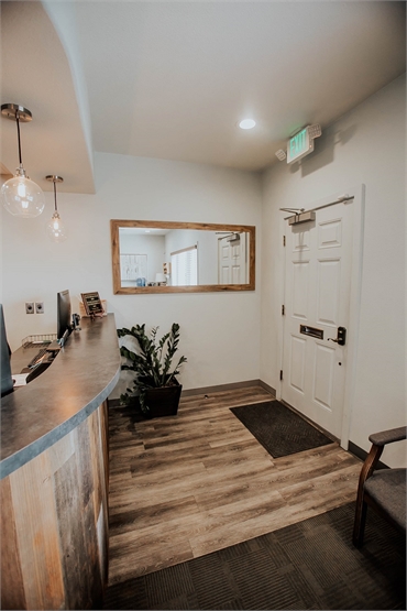 Reception area and entrance door at Sparks dentist Kanellis Family Dentistry