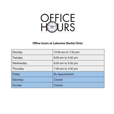 What are the office hours at Lakeview Dental Coeur d Alene ID 83814
