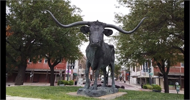 El Capitan Longhorn Statue at 8 minutes drive to the south of Dodge City dentist Hrencher Dental
