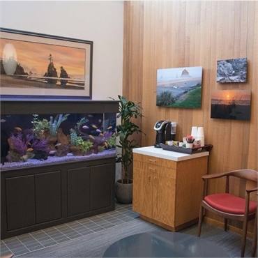 Refreshment area and acquarium at Ballard Neighborhood Dentist Seattle WA 98117