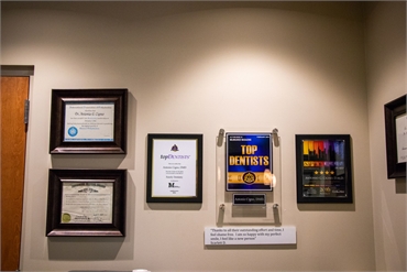 Recognition plaques at Milwaukee dentist Cigno Family Dental