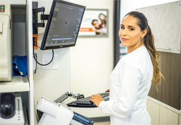 Chula Vista orthodontist Myriam Falcon  DDS prepares for X-Ray procedure