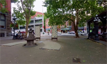 Pioneer Square at 16 minutes drive to the south of Seattle dentist Evergreen Smile Studio
