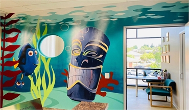 Underwater themed operatories and waiting area at Danville orthodontist Diana T. Rose DDS MS