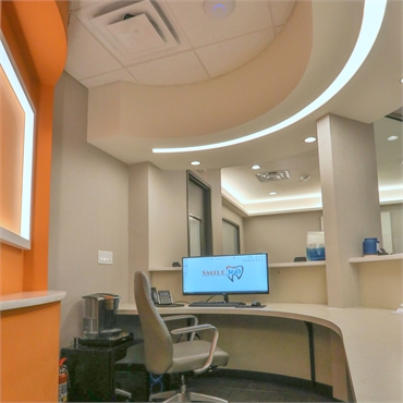 Inside view reception area and checkout office at Smile 360 Implant and Family Dentistry Riverview F