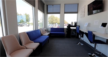 Waiting area and beverages bar at Anderson Orthodontics Burleson TX